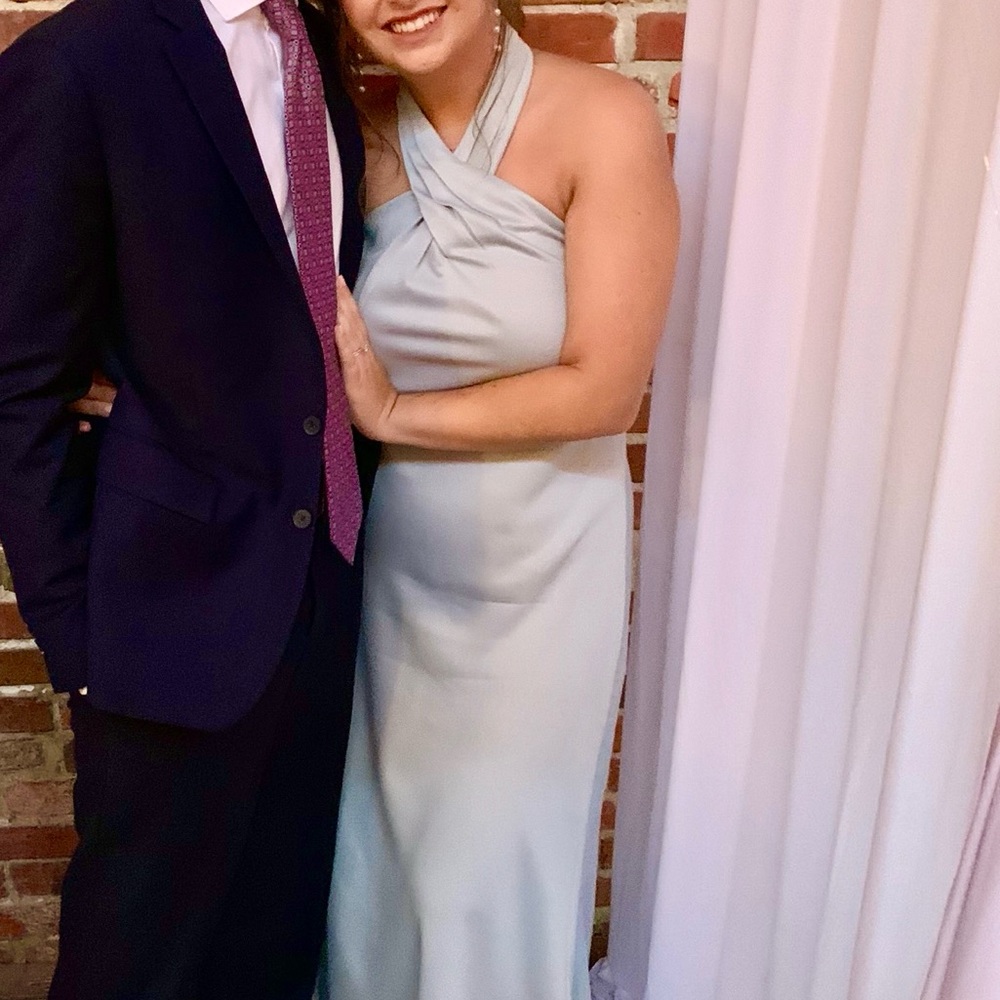 Show Me Your MuMu Jasmine Halter Maxi Dress - Steel Blue Luxe Satin
